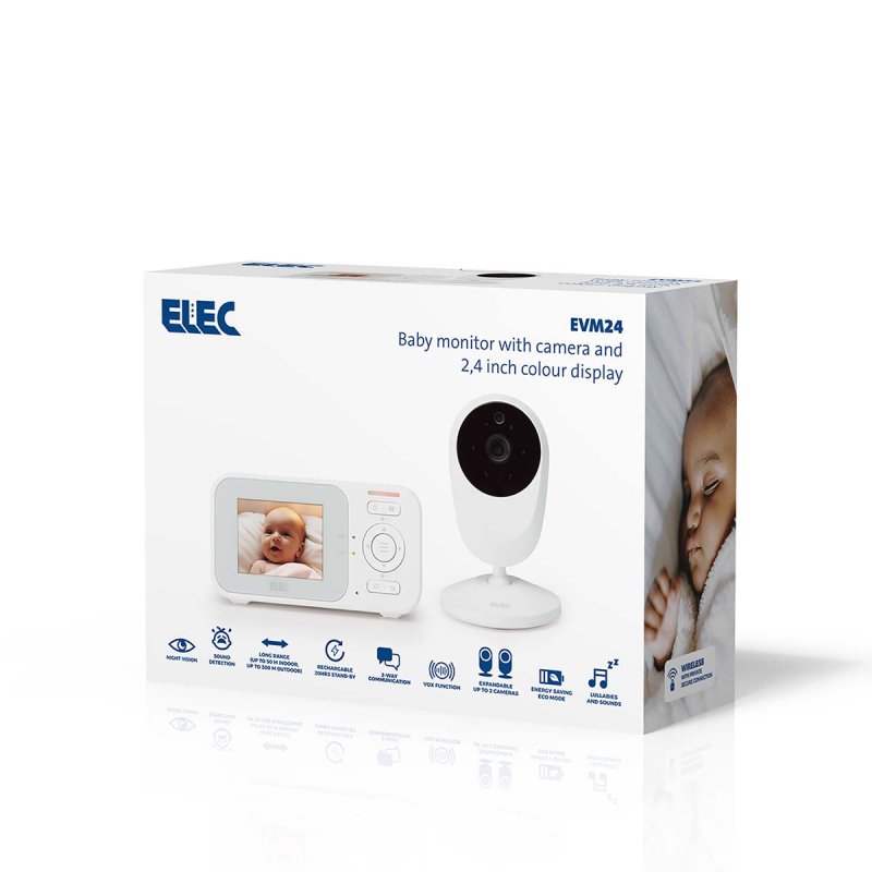 Baby monitor with camera with 2.4-inch colour display, night vision and talkback function - White EVM24 - obrázek č. 3