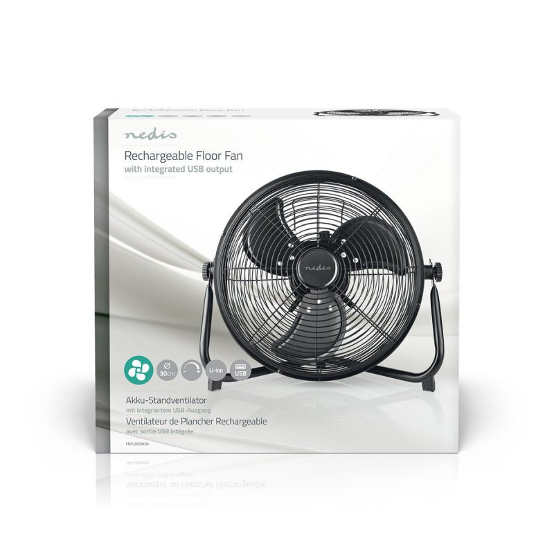 Stojanový ventilátor | 300 mm | Plynulá rychlost ventilátoru | Naklápěcí | Dobíjecí | USB-A | Černá - obrázek č. 10