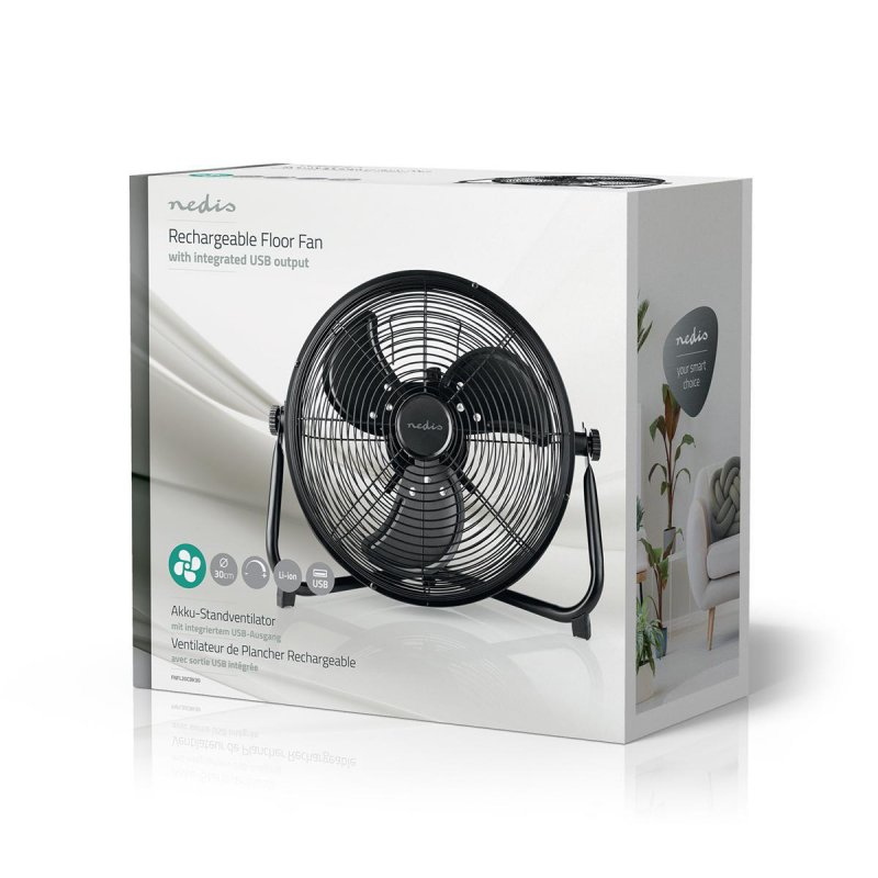 Stojanový ventilátor | 300 mm | Plynulá rychlost ventilátoru | Naklápěcí | Dobíjecí | USB-A | Černá - obrázek č. 11