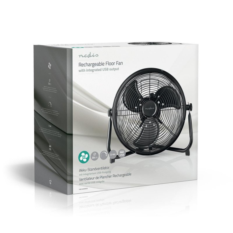 Stojanový ventilátor | 300 mm | Plynulá rychlost ventilátoru | Naklápěcí | Dobíjecí | USB-A | Černá - obrázek č. 2