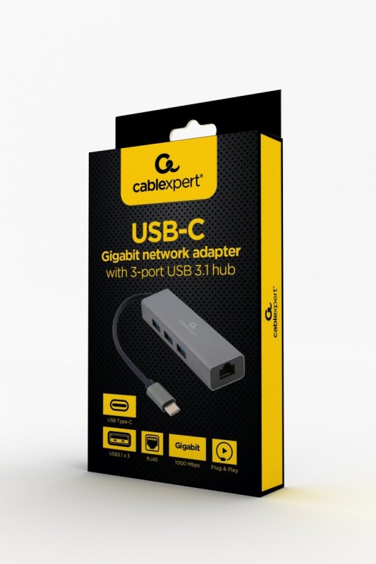 Gembird USB-C GBit adapter + 3x USB 3.1 - obrázek č. 1