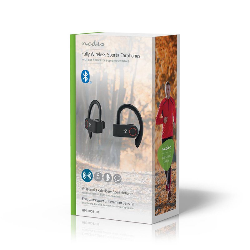 Plně Bezdrátová Bluetooth® Sportovní Sluchátka | 8 Hodin Přehrávání | Háčky za uši | Hlasové Ovládání | Nabíjecí Pouzdro | Černá - obrázek č. 9