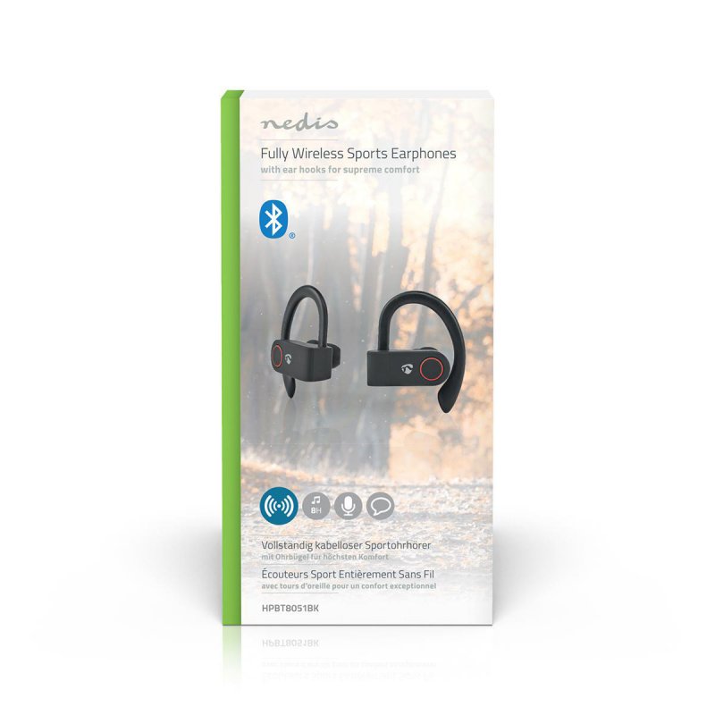 Plně Bezdrátová Bluetooth® Sportovní Sluchátka | 8 Hodin Přehrávání | Háčky za uši | Hlasové Ovládání | Nabíjecí Pouzdro | Černá - obrázek č. 8