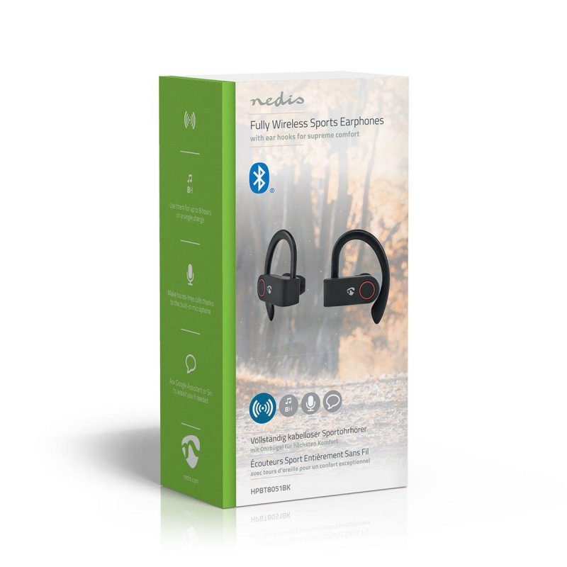 Plně Bezdrátová Bluetooth® Sportovní Sluchátka | 8 Hodin Přehrávání | Háčky za uši | Hlasové Ovládání | Nabíjecí Pouzdro | Černá - obrázek č. 10