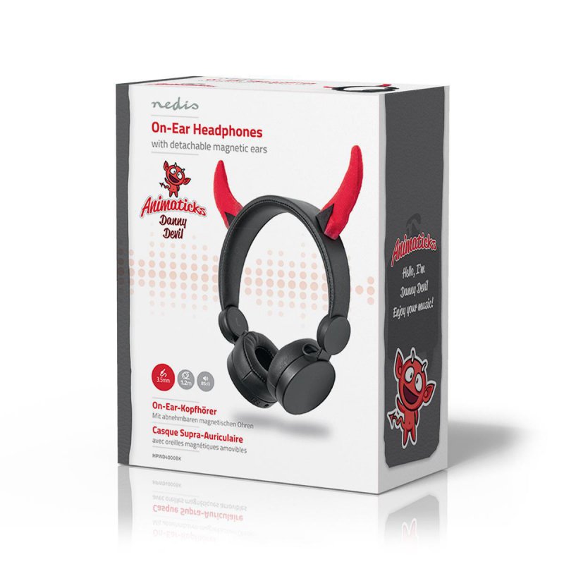 Kabelová sluchátka na uši | 3,5 mm | Délka kabelu: 1.20 m | 85 dB | Černá / Červená - obrázek č. 2