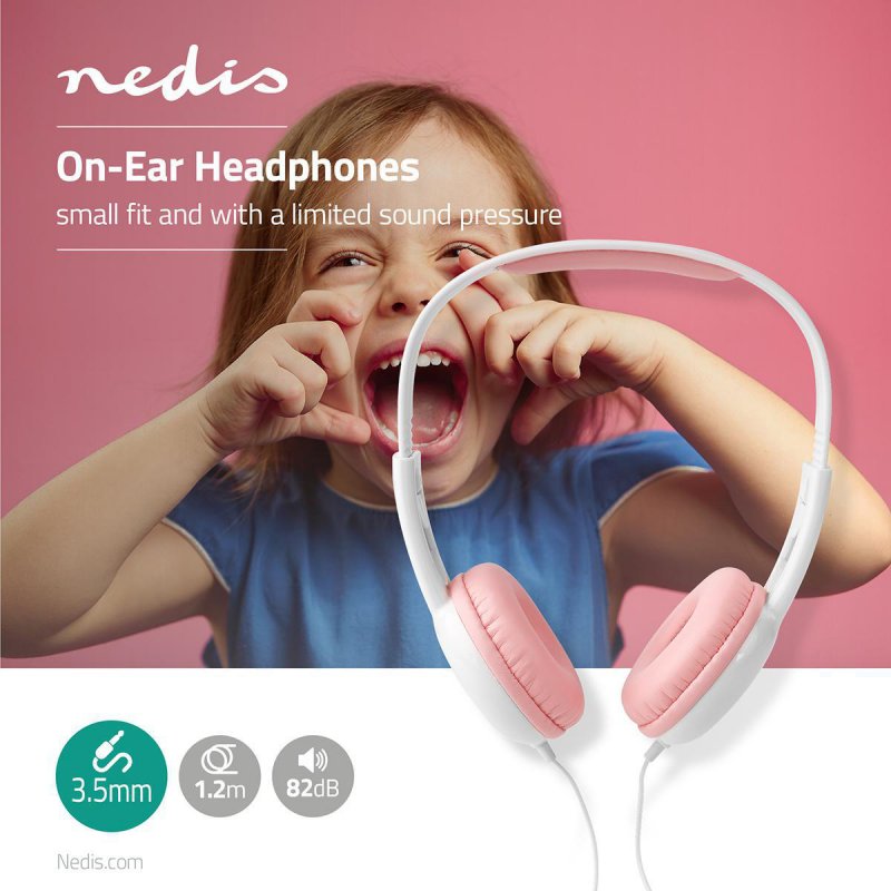 Kabelová sluchátka na uši | 3,5 mm | Délka kabelu: 1.20 m | 82 dB | Růžová - obrázek č. 1