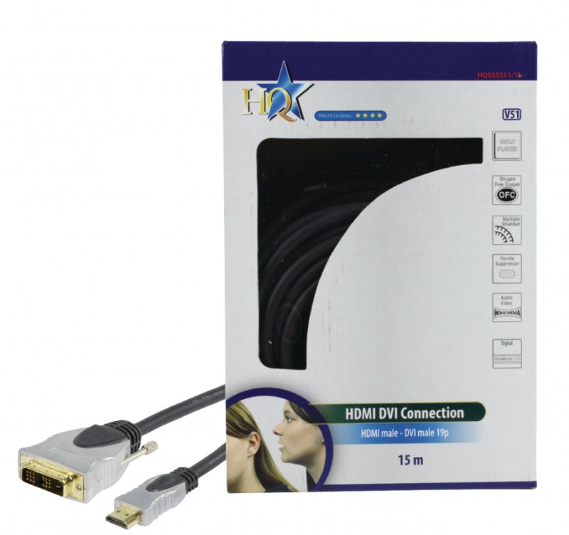 High Speed HDMI Kabel HDMI Konektor - DVI-D 18+1p Zástrčka 15.0 m Tmavě Šedá - obrázek produktu