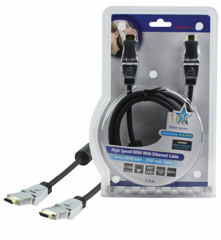 High Speed HDMI Kabel s Ethernetem HDMI Konektor - HDMI Konektor Otočný 1.50 m Tmavě Šedá - obrázek produktu