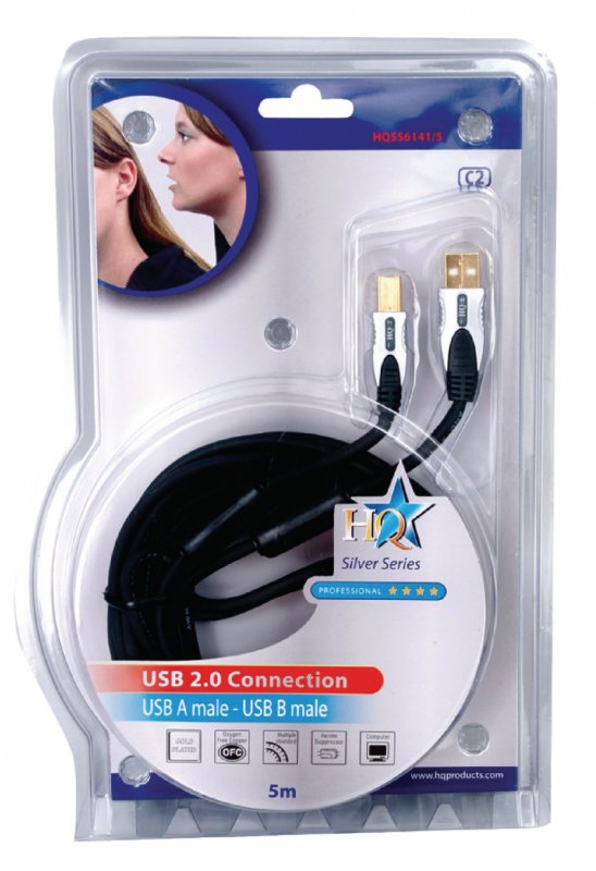 Kabel USB 2.0 USB A Zástrčka - USB-B Male Kulatý 5.00 m Tmavě Šedá - obrázek č. 2