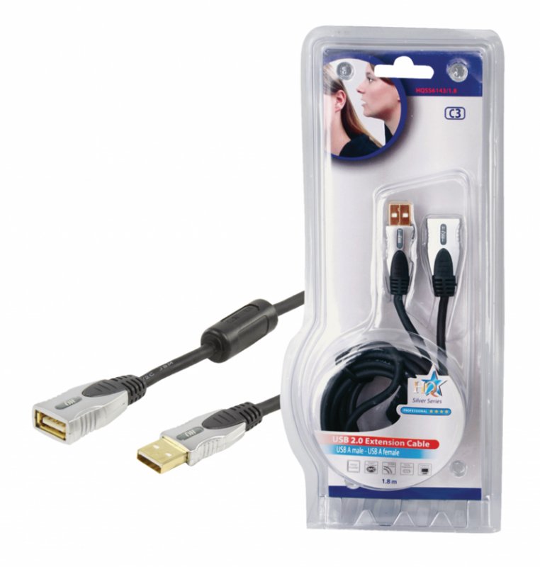 Prodlužovací Kabel USB 2.0 USB A Zástrčka - USB A Zásuvka Kulatý 1.80 m Tmavě Šedá - obrázek produktu