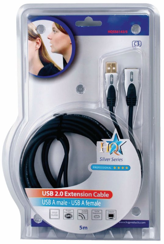 Prodlužovací Kabel USB 2.0 USB A Zástrčka - USB A Zásuvka Kulatý 5.00 m Tmavě Šedá - obrázek č. 3