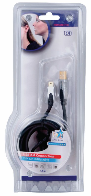 Kabel USB 2.0 USB A Zástrčka - Mini B Zástrčka Kulatý 1.80 m Tmavě Šedá - obrázek č. 2