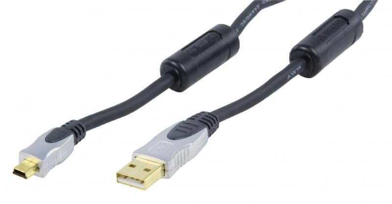 Kabel USB 2.0 USB A Zástrčka - Mini B Zástrčka Kulatý 1.80 m Tmavě Šedá - obrázek č. 1