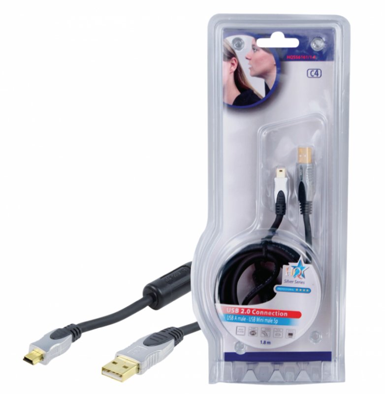 Kabel USB 2.0 USB A Zástrčka - Mini B Zástrčka Kulatý 1.80 m Tmavě Šedá - obrázek produktu