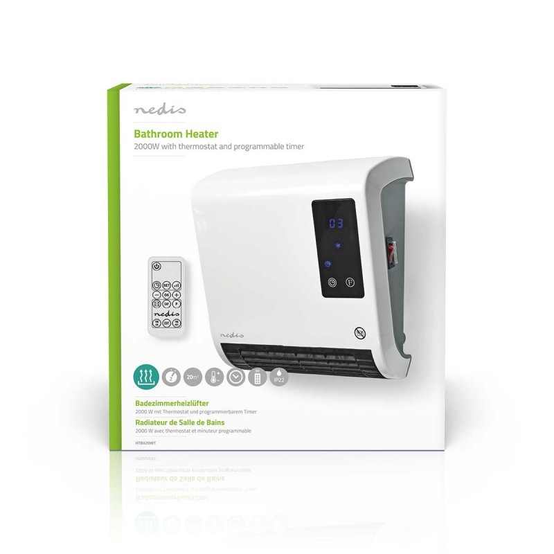 Koupelnové ohřívače | 2000 W | Nastavitelný termostat | 2 Tepelné Režimy | IP22 | Dálkové ovládání | Bílá - obrázek č. 7