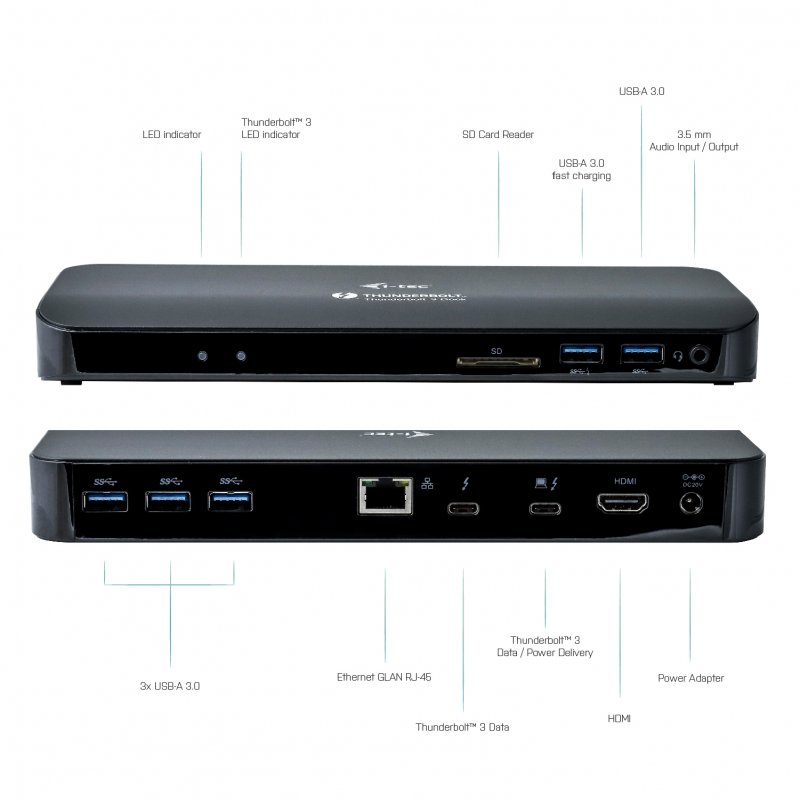 i-tec Thunderbolt 3 Dual 4K Dock Station, USB-C to DP Cable, P. Delivery 85W, TB3 Cables: 150+70cm - obrázek č. 1