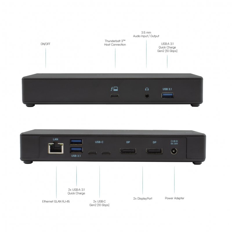 i-tec Thunderbolt3/ USB-C Dual DP 4K Docking Station, Power Delivery 85W,  2x TB3 Cables: 150, 70cm - obrázek č. 1