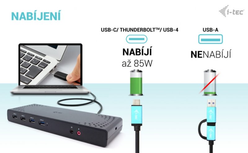 i-tec USB 3.0/ USB-C/ Thunderbolt, 2x HDMI Docking Station, PD 100W - obrázek č. 2