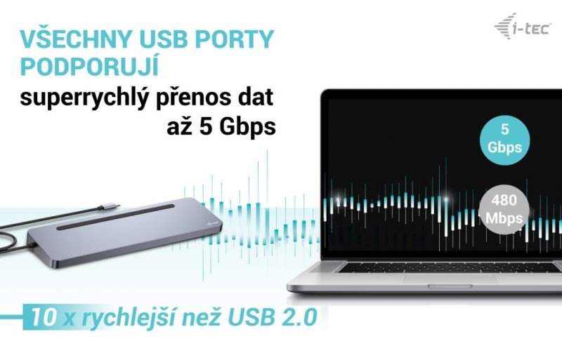 i-tec USB-C Metal Ergonomic 3x 4K Display Docking Station, Power Delivery 100 W - obrázek č. 6