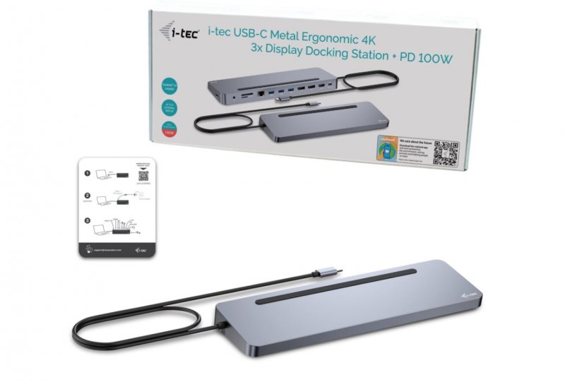 i-tec USB-C Metal Ergonomic 3x 4K Display Docking Station, Power Delivery 100 W - obrázek č. 2