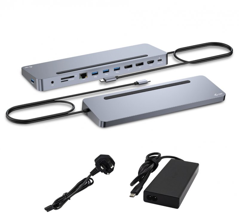i-tec USB-C Metal Ergonomic 3x 4K Display Docking Station, PD100W + i-tec Universal Charger 100W - obrázek produktu