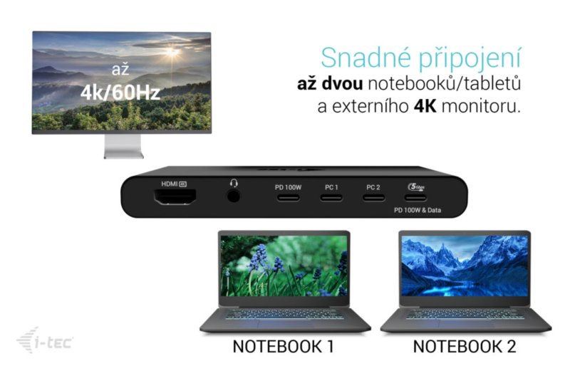 i-tec KVM Docking Station HDMI for 2 hosts, Power Delivery 2x 100W - obrázek č. 6