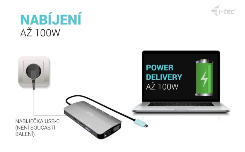 i-tec USB-C Metal Nano 3x Display (DP, HDMI and VGA) Docking Station, Power Delivery 100W - obrázek č. 7