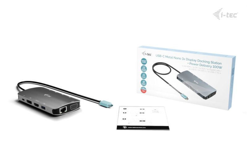 i-tec USB-C Metal Nano 3x Display (DP, HDMI and VGA) Docking Station, Power Delivery 100W - obrázek č. 1