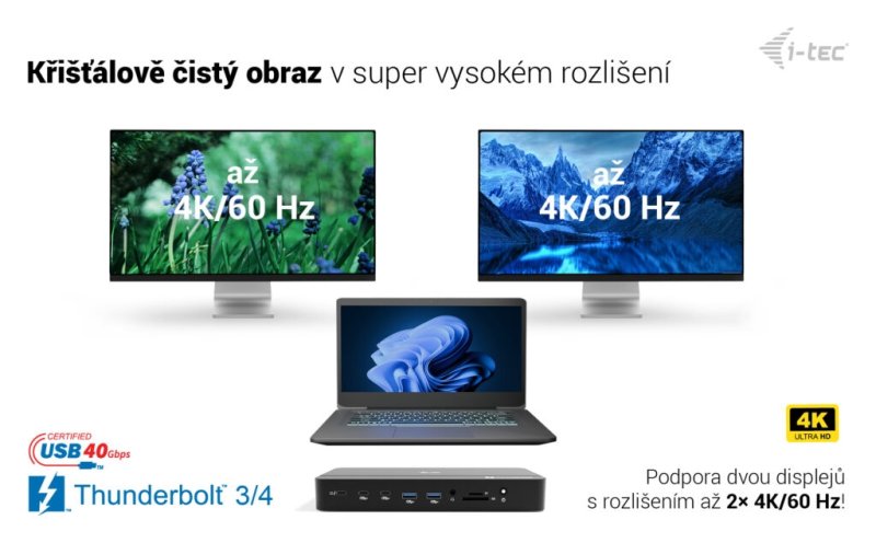 i-tec Thunderbolt 5 Triple Display Docking Station, M.2 slot, 6x USB, 2.5 GLAN, Power Delivery 140W - obrázek č. 13