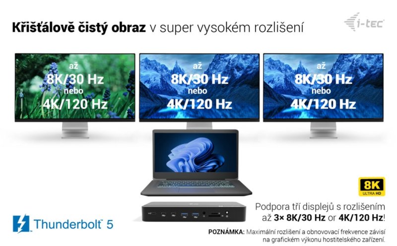 i-tec Thunderbolt 5 Triple Display Docking Station, M.2 slot, 6x USB, 2.5 GLAN, Power Delivery 140W - obrázek č. 11