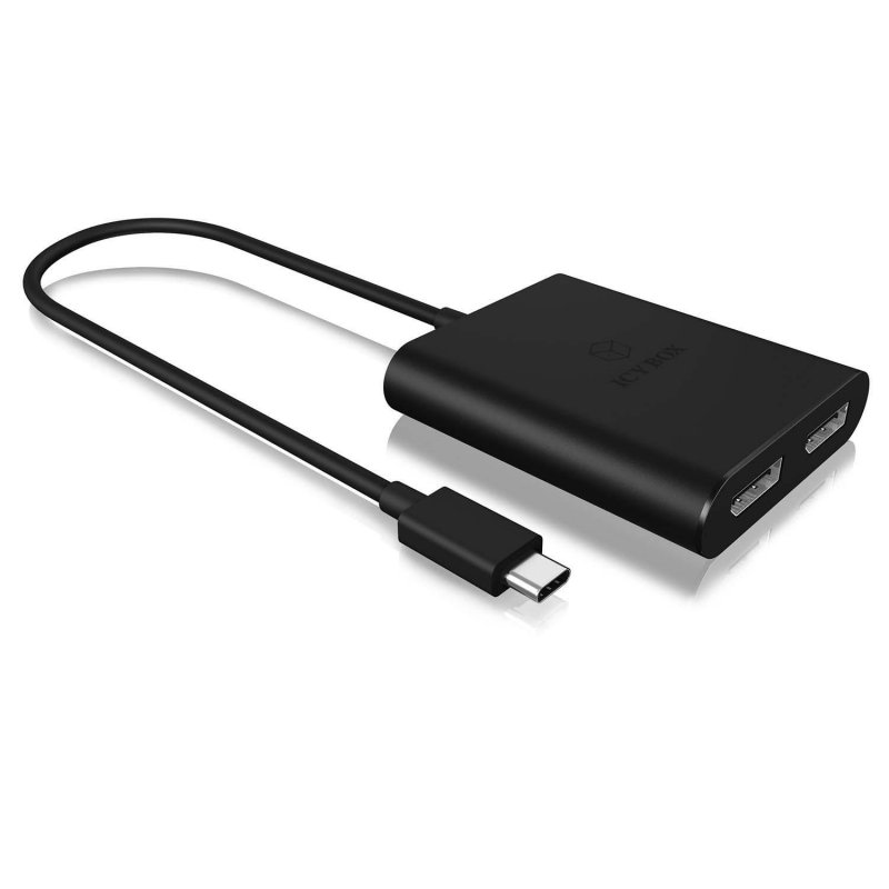 Adaptér DisplayPort USB-C Zástrčka - 2x Port Displeje Černá - obrázek č. 1