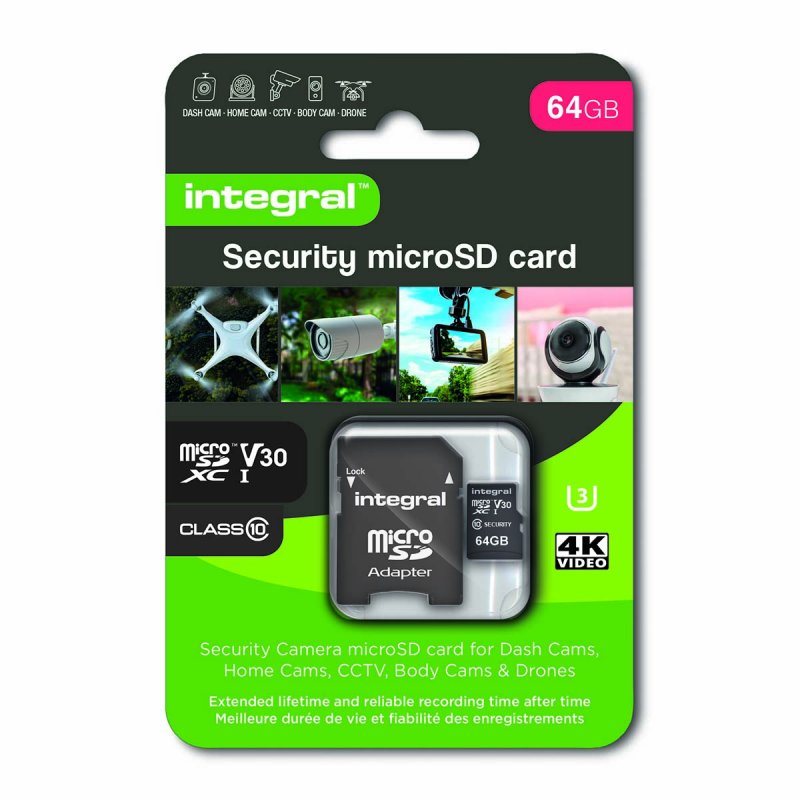 64 GB bezpečnostní kamera microSD karta pro palubní kamery, domácí kamery, CCTV, body kamery a drony INMSDX64G10SEC - obrázek č. 1