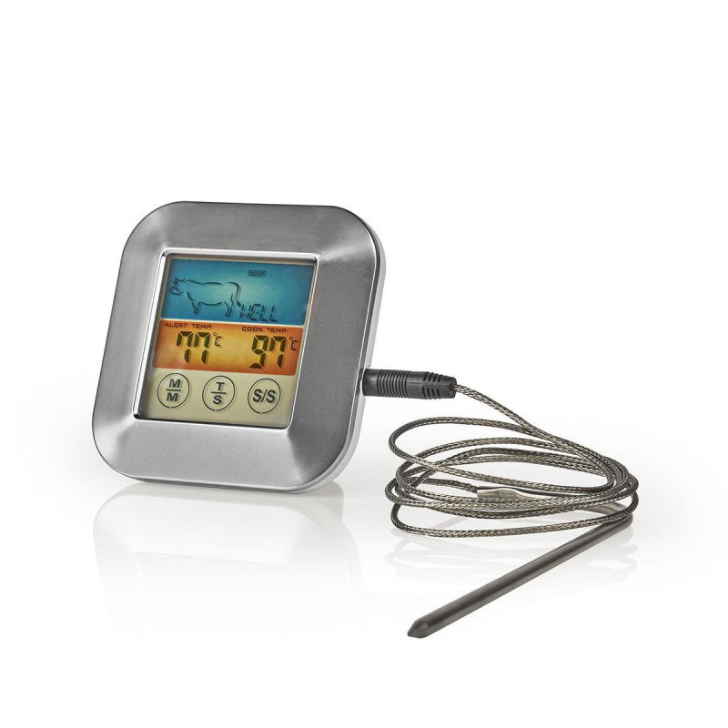 Maso Teploměr | časoměřič / Nastavení teploty / Poplach | Barevný LCD Displej | 0 - 250 °C | Bílá / Stříbrná - obrázek č. 5