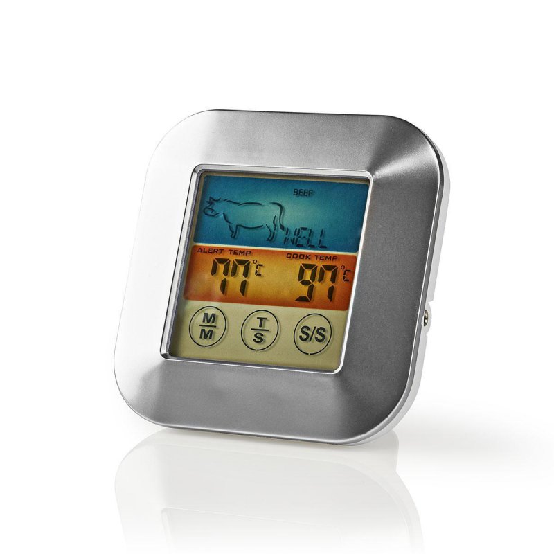 Maso Teploměr | časoměřič / Nastavení teploty / Poplach | Barevný LCD Displej | 0 - 250 °C | Bílá / Stříbrná - obrázek č. 6