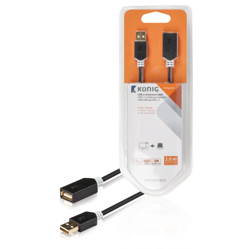 Prodlužovací Kabel USB 2.0 USB A Zástrčka - USB A Zásuvka Kulatý 2.00 m Antracit - obrázek produktu