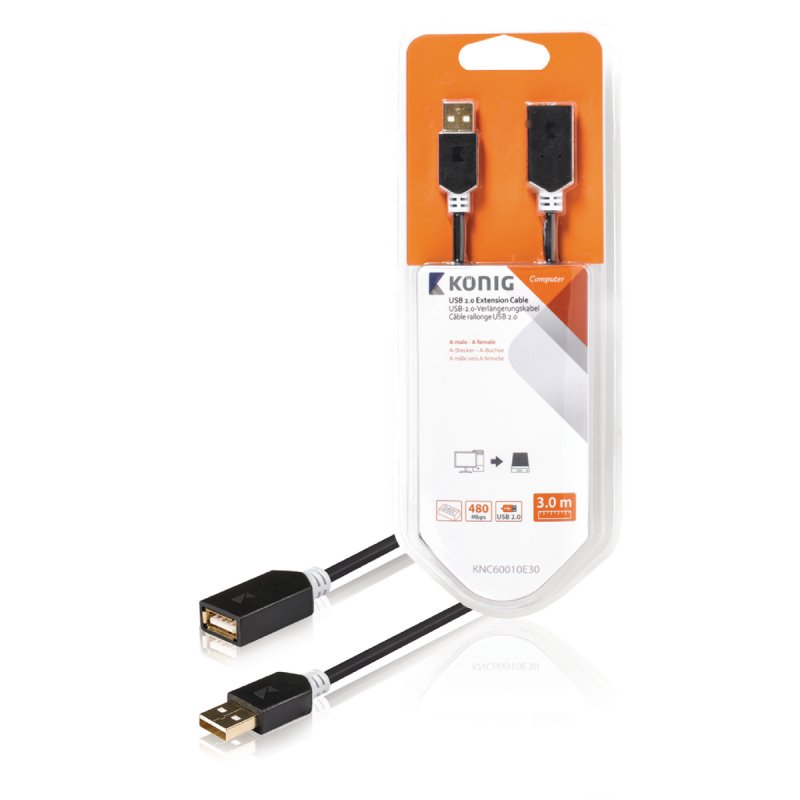Prodlužovací Kabel USB 2.0 USB A Zástrčka - USB A Zásuvka Kulatý 3.00 m Antracit - obrázek produktu