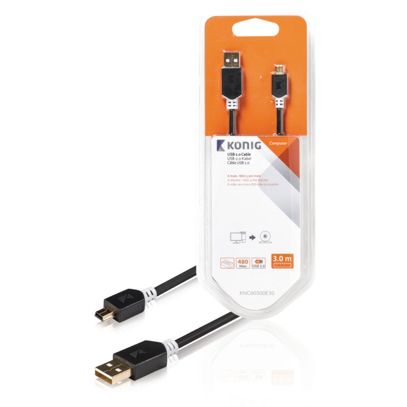 Kabel USB 2.0 USB A Zástrčka - Mini B Zástrčka Kulatý 3.00 m Antracit - obrázek produktu