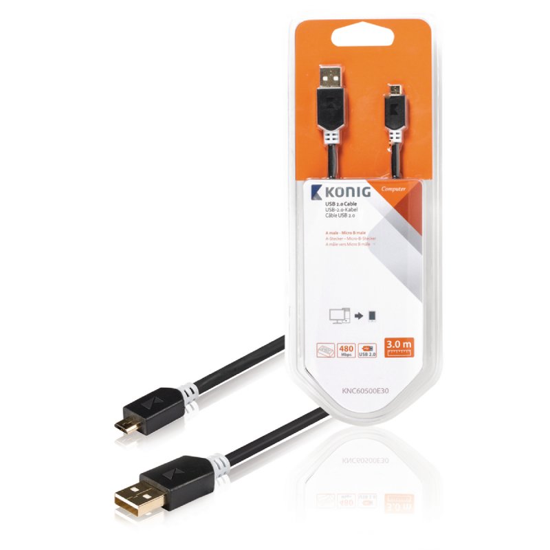 Kabel USB 2.0 USB A Zástrčka - Micro B Zástrčka Kulatý 3.00 m Antracit - obrázek produktu
