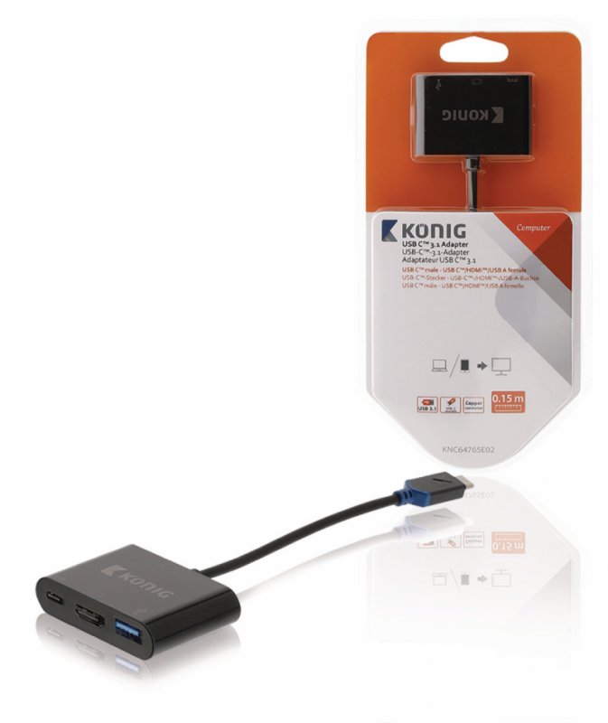 USB 3.1 Adaptér USB-C Zástrčka - USB A Zásuvka / USB-C Zásuvka / HDMI Zásuvka Antracit - obrázek produktu
