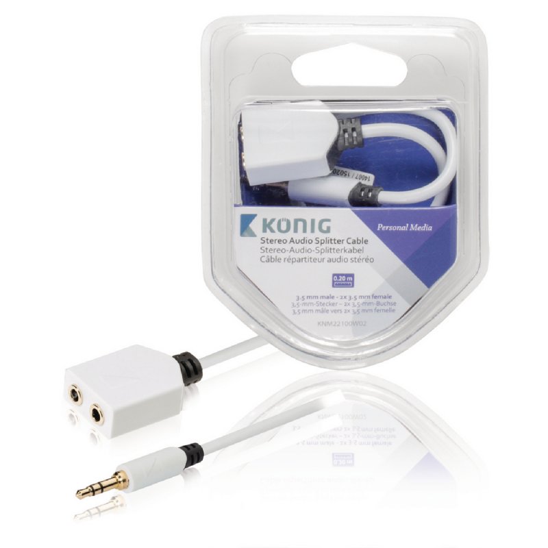 Stereo Audio Kabel 3.5mm Zástrčka - 2x 3.5mm Zásuvka 0.20 m Bílá - obrázek produktu