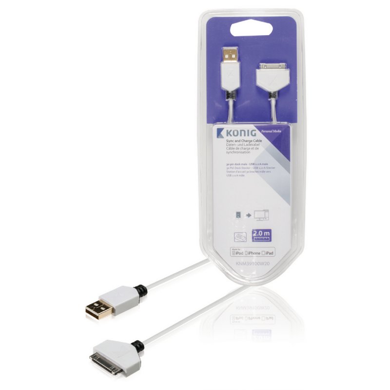 Synchronizační a Nabíjecí Kabel Apple Dock 30kolíkový - USB A Zástrčka 2.00 m Bílá - obrázek produktu