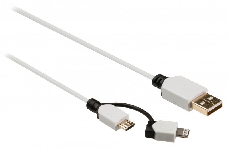 2 v 1 Synchronizační a Nabíjecí Kabel USB A Zástrčka - Micro B Zástrčka 1.00 m Bílá + Adaptér Lightning - obrázek č. 2