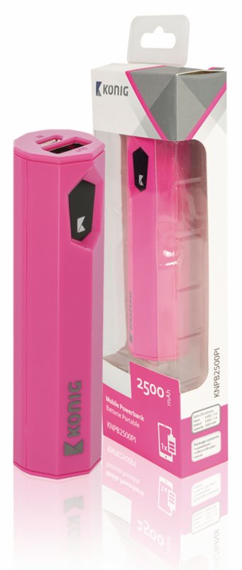 Přenosná Powerbanka Lithium-Ion 2500 mAh USB Růžová - obrázek produktu