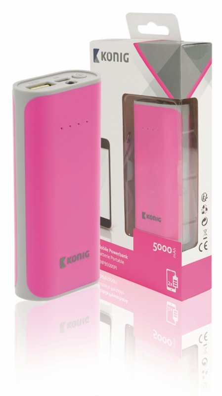 Přenosná Powerbanka Lithium-Ion 5000 mAh USB Růžová - obrázek produktu