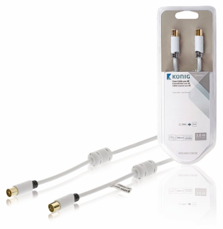 Koaxiální Kabel 100 dB Koax Zástrčka - Koax Zásuvka 3 m Bílá - obrázek produktu