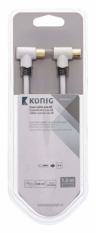 Koaxiální Kabel 120 dB Úhlový Koax Zástrčka - Koax Zásuvka 1.00 m Bílá - obrázek č. 3