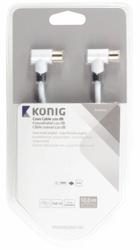 Koaxiální Kabel 120 dB Úhlový Koax Zástrčka - Koax Zásuvka 10.0 m Bílá - obrázek č. 3