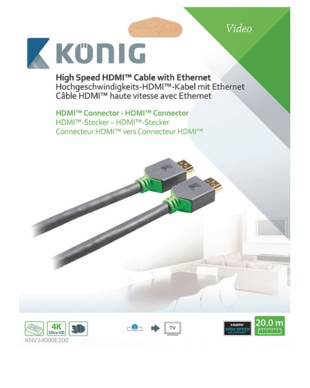High Speed HDMI Kabel s Ethernetem HDMI Konektor - HDMI Konektor 20 m Antracit - obrázek č. 5