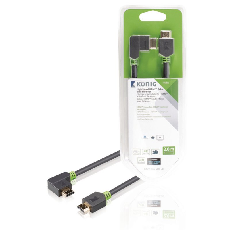 High Speed HDMI Kabel s Ethernetem HDMI Konektor - HDMI Konektor Úhlový, Levý 2.00 m Antracit - obrázek produktu