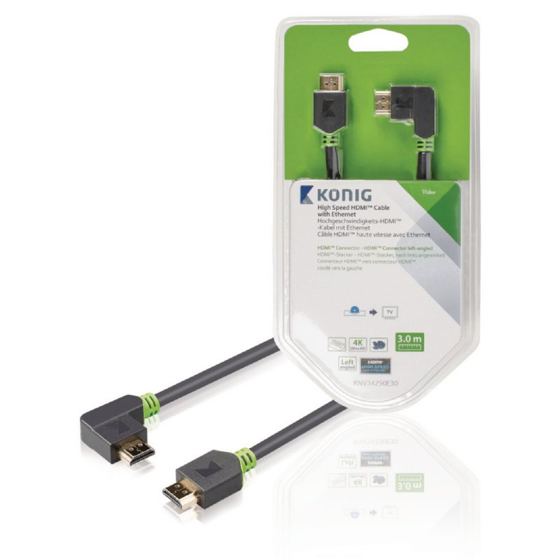 High Speed HDMI Kabel s Ethernetem HDMI Konektor - HDMI Konektor Úhlový, Levý 3.00 m Antracit - obrázek produktu